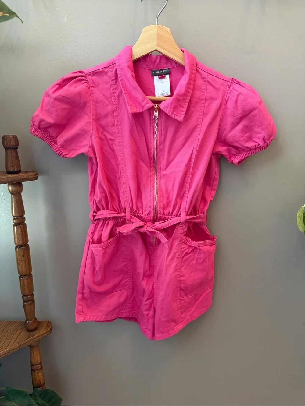 Girls Vince Camuto Pink Short Sleeve Zip Romper